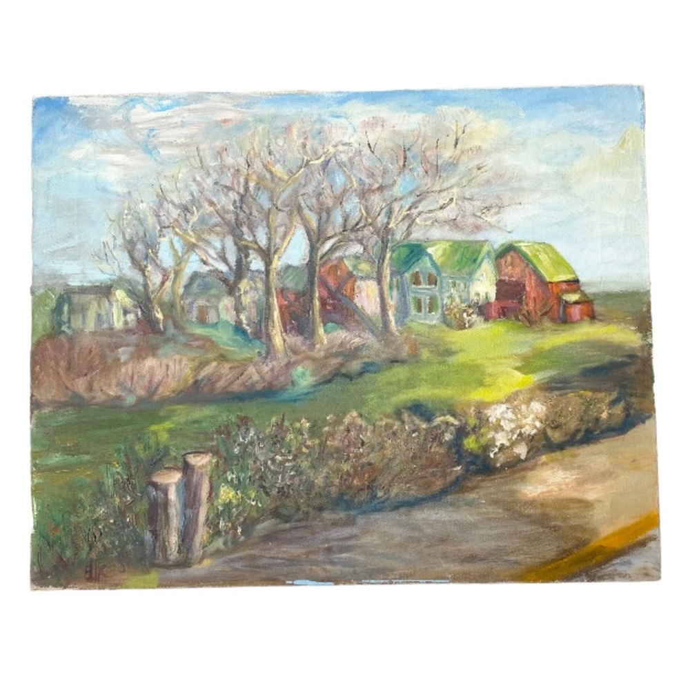 Vintage Hand Painted Village Scene